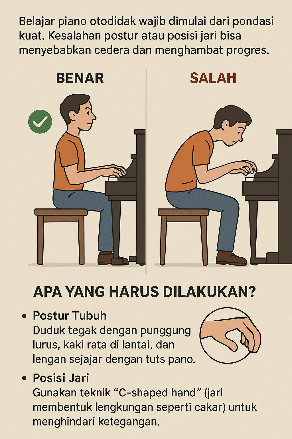 Perbandingan teknik dasar belajar piano otodidak